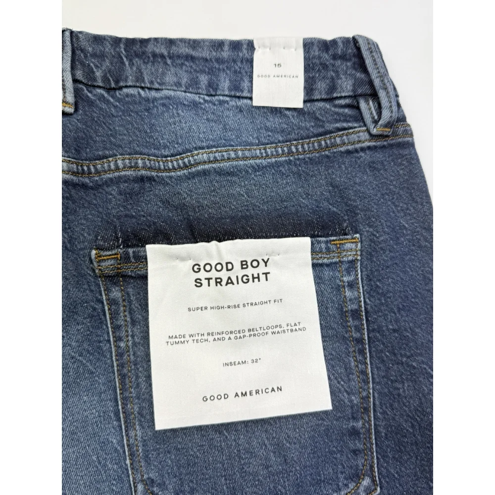 Good American Good Boy Split Hem High Waisted Straight Leg Jeans 15 Plus 32x32